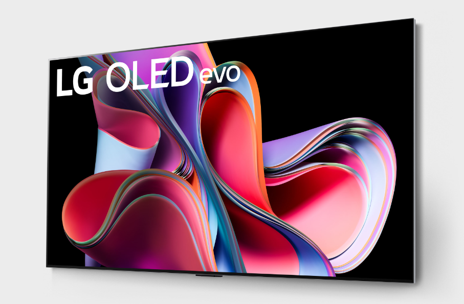 LG OLED evo消费类显示器的视图,屏幕上显示彩色图形