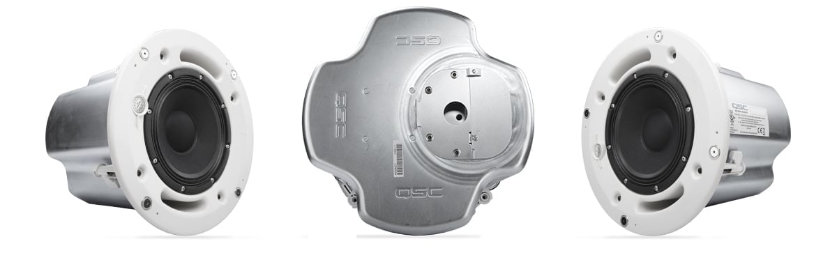 AD-C820吸顶式扬声器（不带网罩）的正面图和背面图